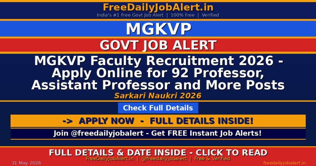 MGKVP Faculty Recruitment 2026 – Apply Online for 92 Professor, Assistant Professor and More Posts