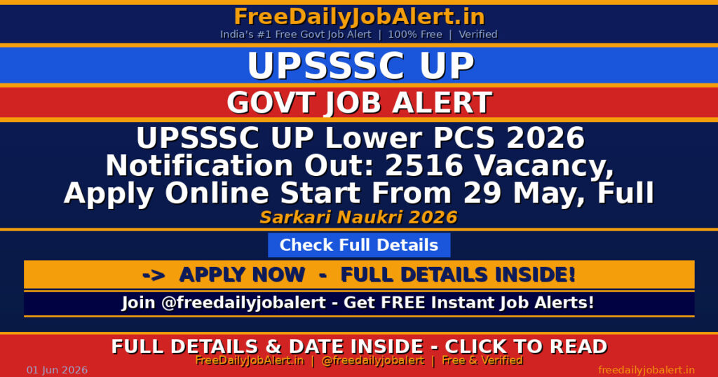 UPSSSC UP Lower PCS 2026 Notification Out: 2516 Vacancy, Apply Online Start From 29 May, Full Details Here