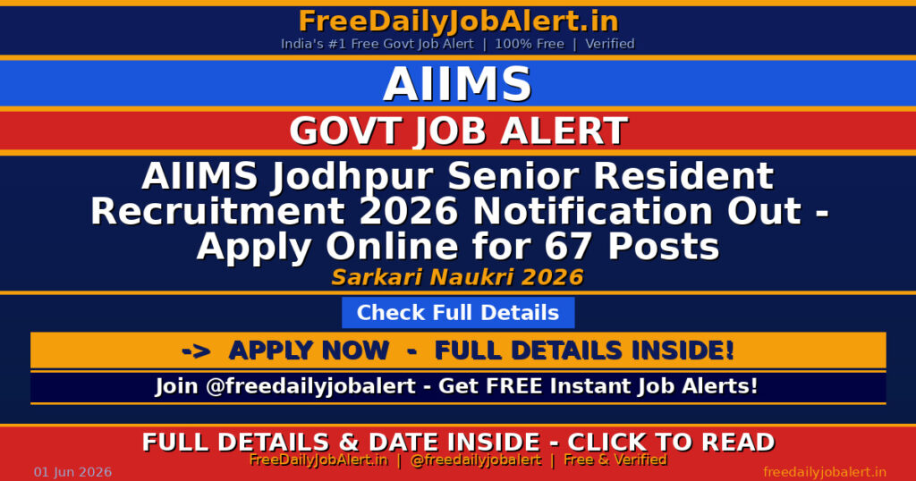 AIIMS Jodhpur Senior Resident Recruitment 2026 Notification Out – Apply Online for 67 Posts