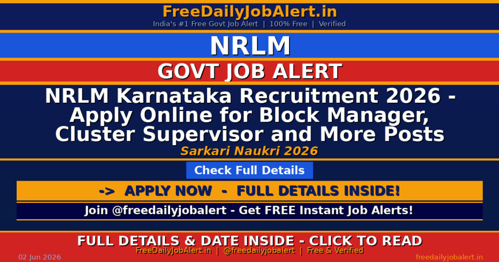 NRLM Karnataka Recruitment 2026 – Apply Online for Block Manager, Cluster Supervisor and More Posts