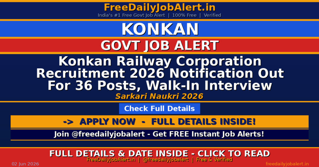 Konkan Railway Corporation Recruitment 2026 Notification Out For 36 Posts, Walk-In Interview