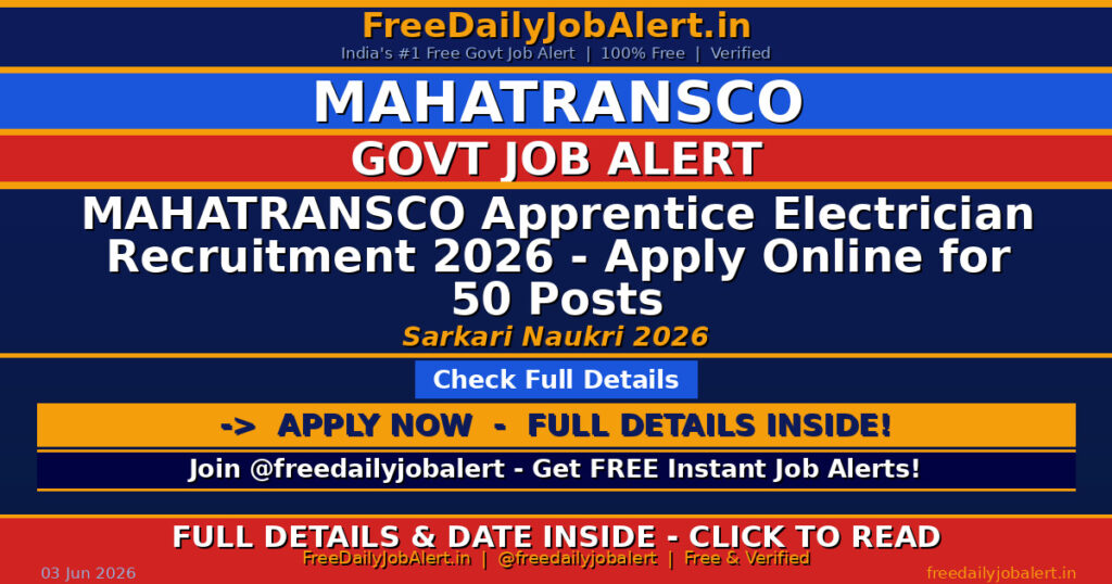 MAHATRANSCO Apprentice Electrician Recruitment 2026 – Apply Online for 50 Posts