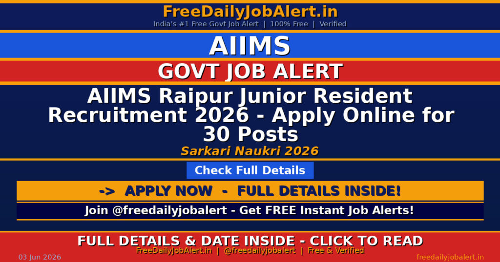 AIIMS Raipur Junior Resident Recruitment 2026 – Apply Online for 30 Posts