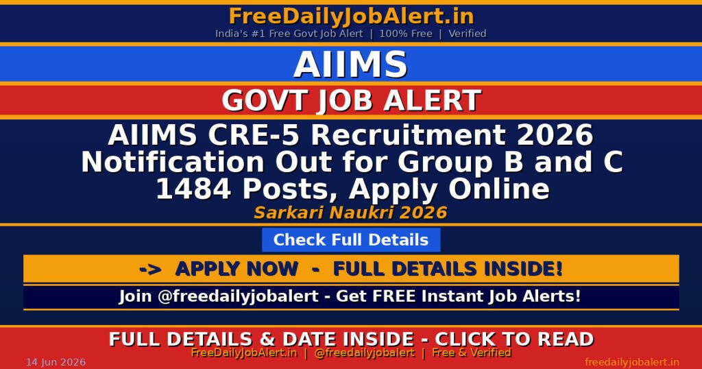 AIIMS CRE-5 Recruitment 2026 Notification Out for Group B and C 1484 Posts, Apply Online