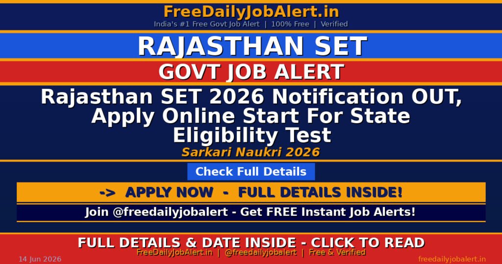 Rajasthan SET 2026 Notification OUT, Apply Online Start For State Eligibility Test