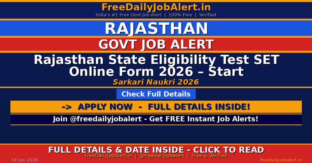 Rajasthan State Eligibility Test SET Online Form 2026 – Start