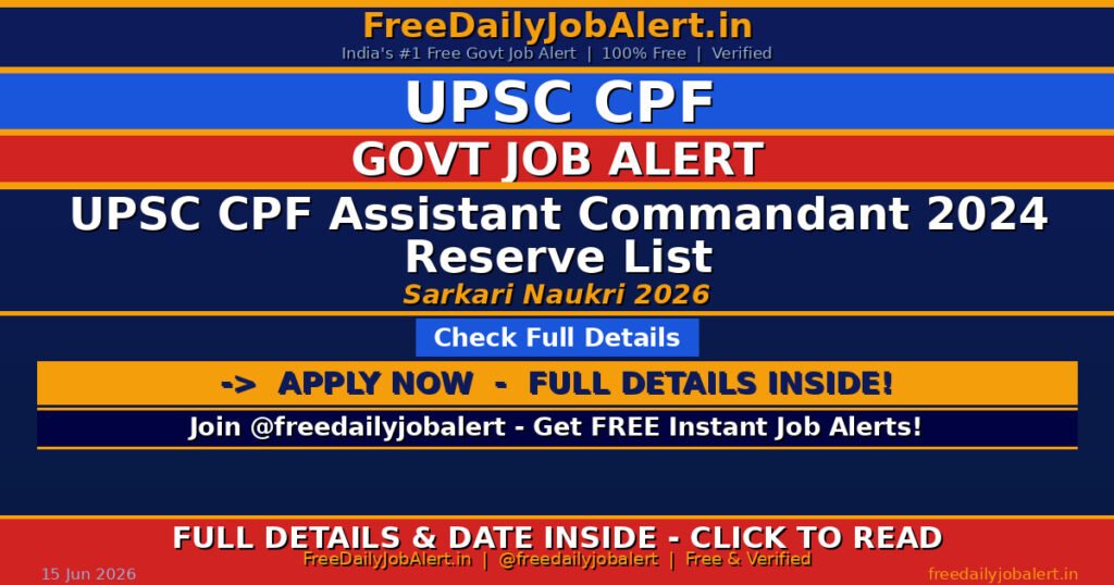 UPSC CPF Assistant Commandant 2024 Reserve List