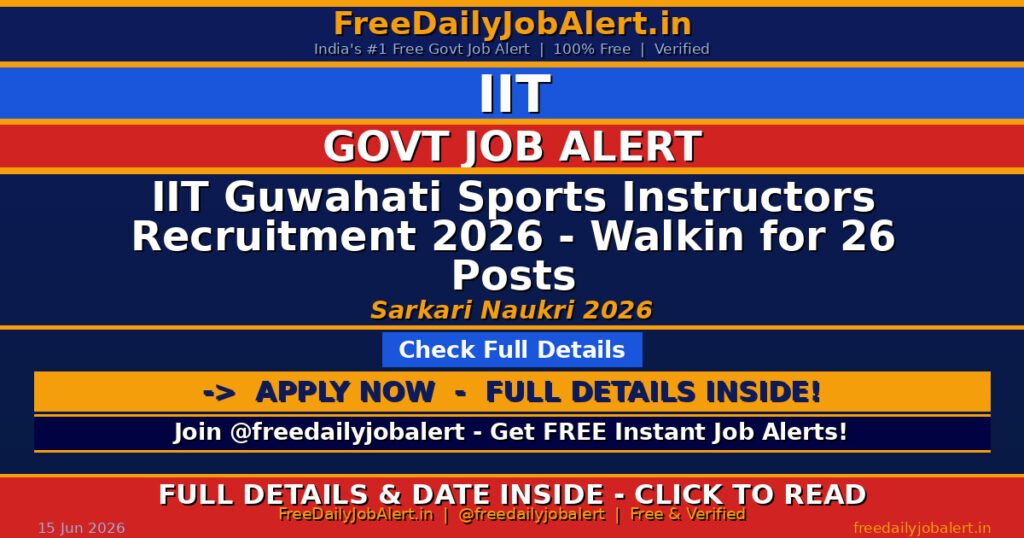 IIT Guwahati Sports Instructors Recruitment 2026 – Walkin for 26 Posts