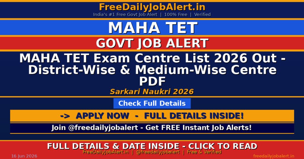 MAHA TET Exam Centre List 2026 Out – District-Wise & Medium-Wise Centre PDF