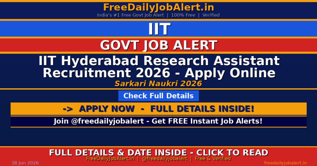 IIT Hyderabad Research Assistant Recruitment 2026 – Apply Online