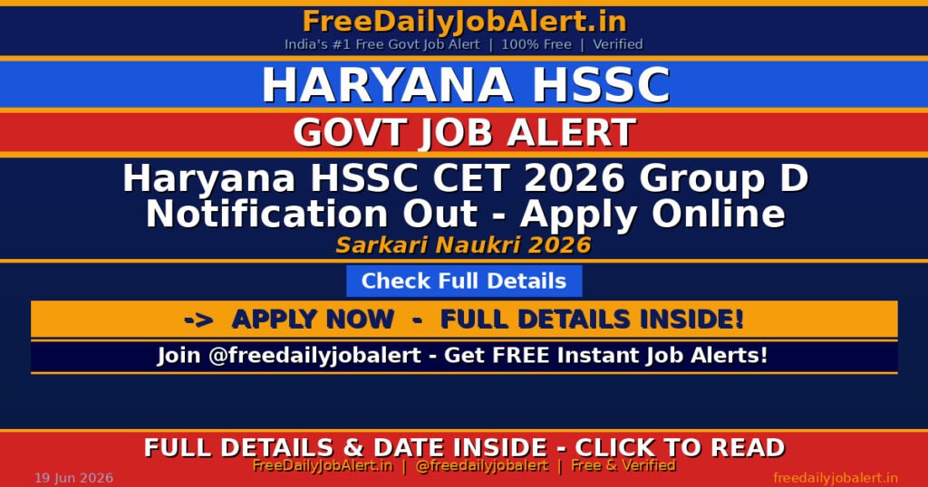 Haryana HSSC CET 2026 Group D Notification Out – Apply Online