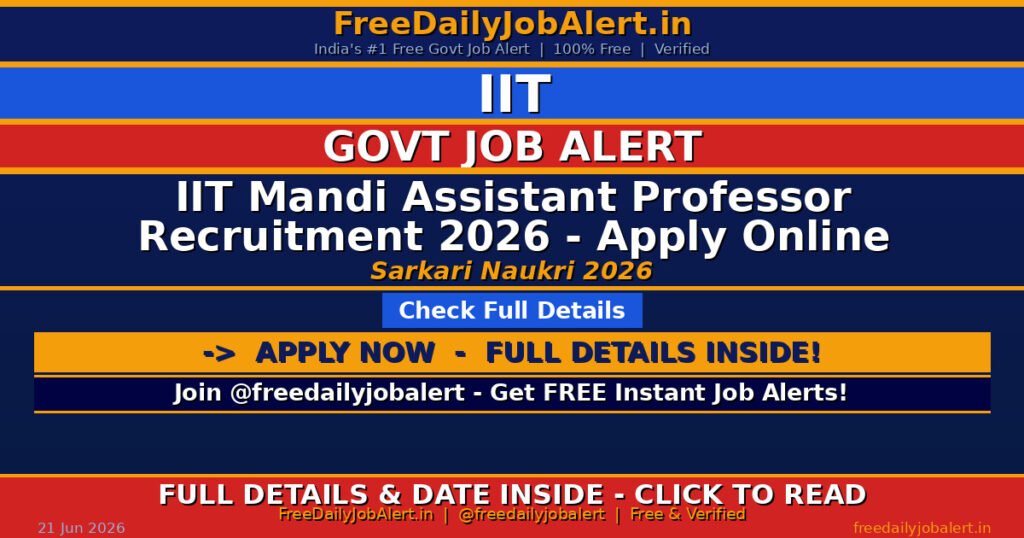 IIT Mandi Assistant Professor Recruitment 2026 – Apply Online