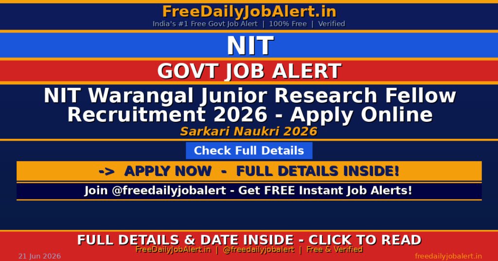 NIT Warangal Junior Research Fellow Recruitment 2026 – Apply Online
