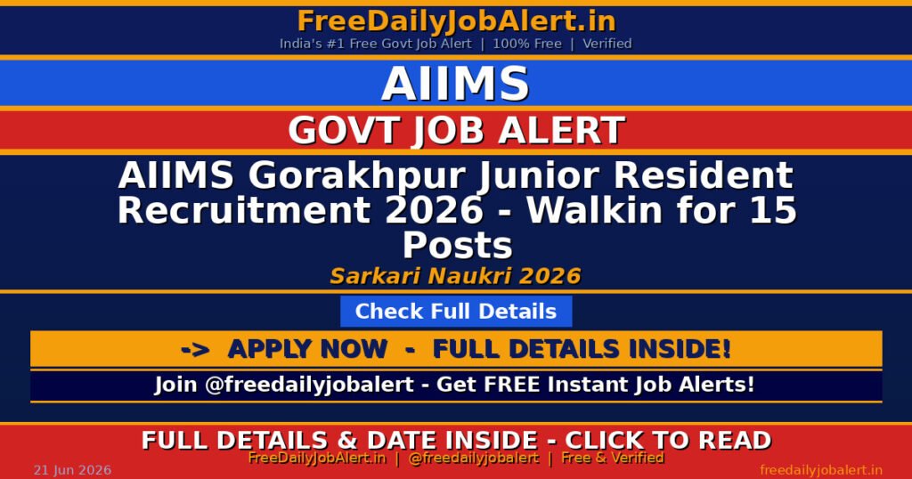 AIIMS Gorakhpur Junior Resident Recruitment 2026 – Walkin for 15 Posts