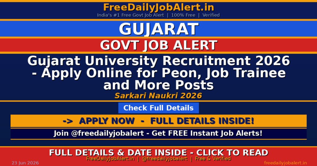 Gujarat University Recruitment 2026 – Apply Online for Peon, Job Trainee and More Posts