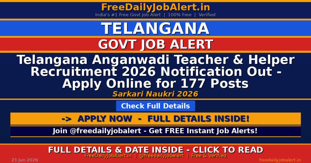 Telangana Anganwadi Teacher & Helper Recruitment 2026 Notification Out – Apply Online for 177 Posts