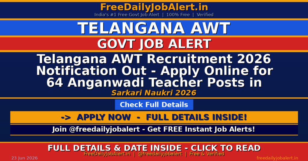 Telangana AWT Recruitment 2026 Notification Out – Apply Online for 64 Anganwadi Teacher Posts in Peddapalli District