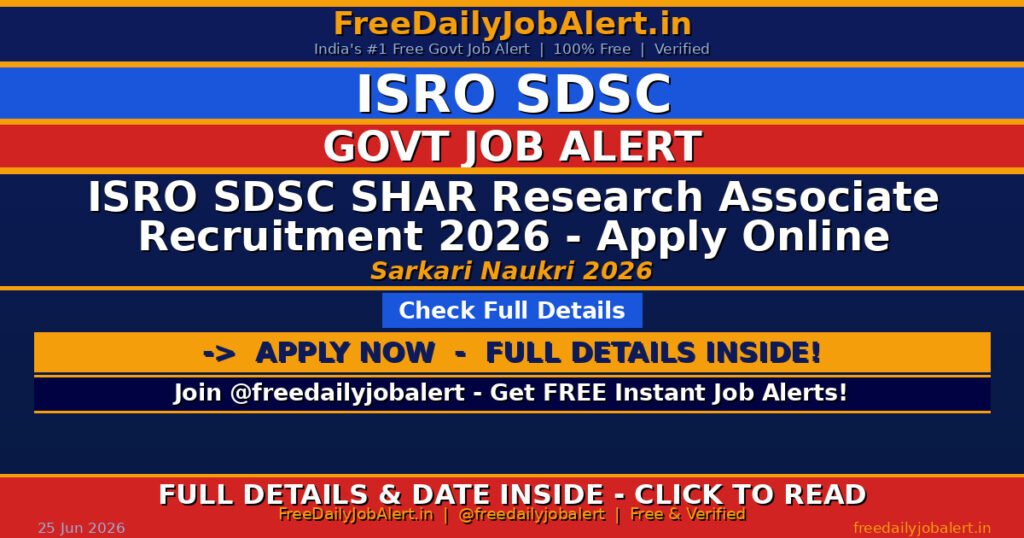 ISRO SDSC SHAR Research Associate Recruitment 2026 – Apply Online