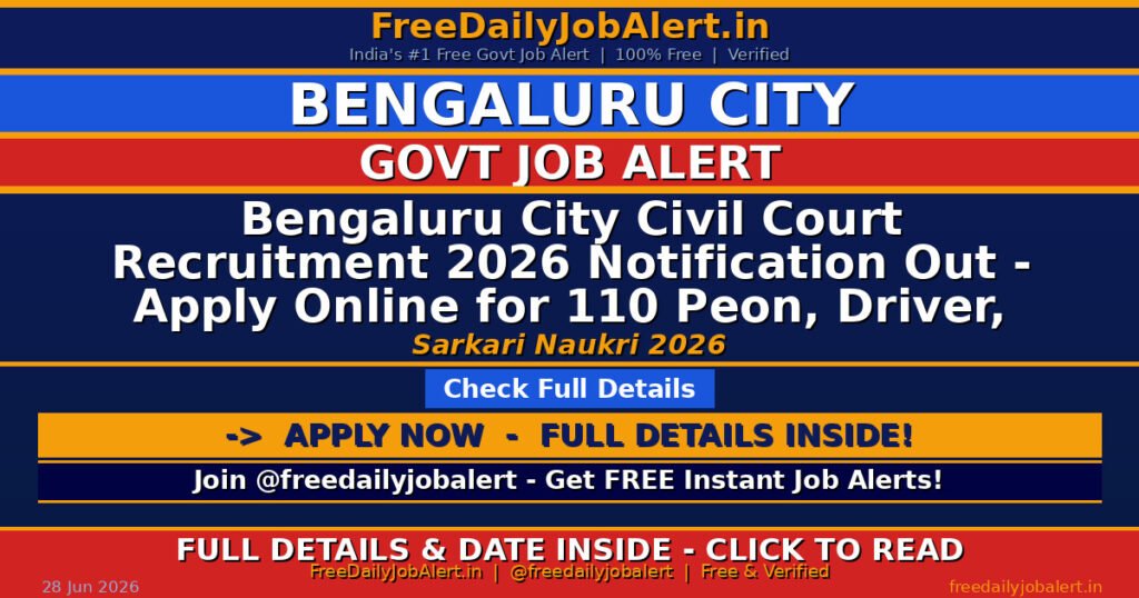 Bengaluru City Civil Court Recruitment 2026 Notification Out – Apply Online for 110 Peon, Driver, Steno and More Posts