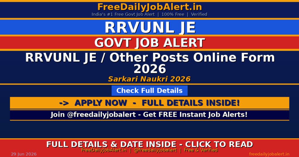 RRVUNL JE / Other Posts Online Form 2026