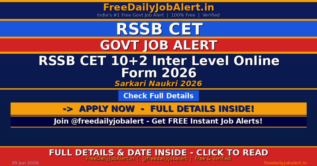 RSSB CET 10+2 Inter Level Online Form 2026