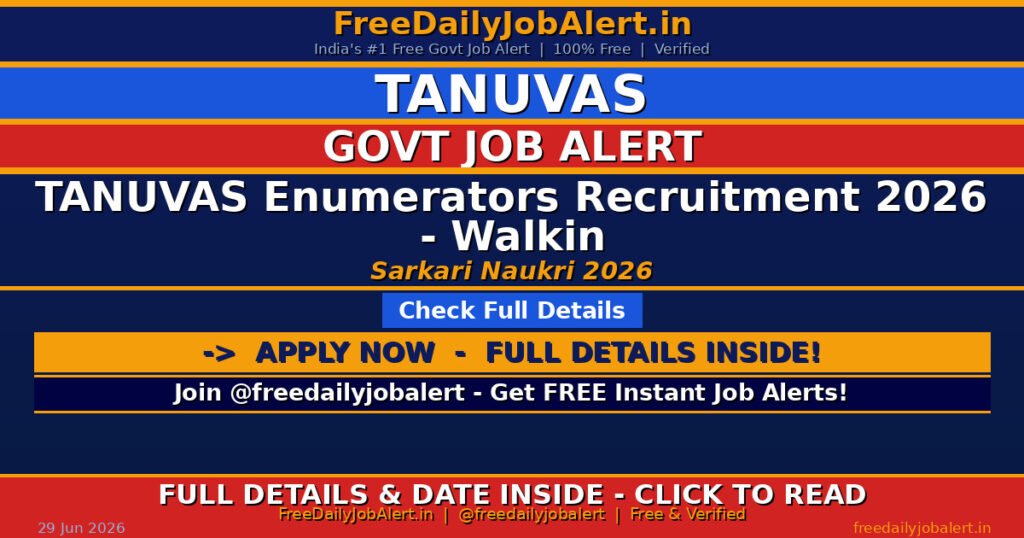 TANUVAS Enumerators Recruitment 2026 – Walkin
