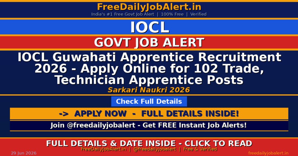 IOCL Guwahati Apprentice Recruitment 2026 – Apply Online for 102 Trade, Technician Apprentice Posts