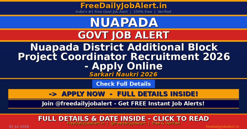 Nuapada District Additional Block Project Coordinator Recruitment 2026 – Apply Online