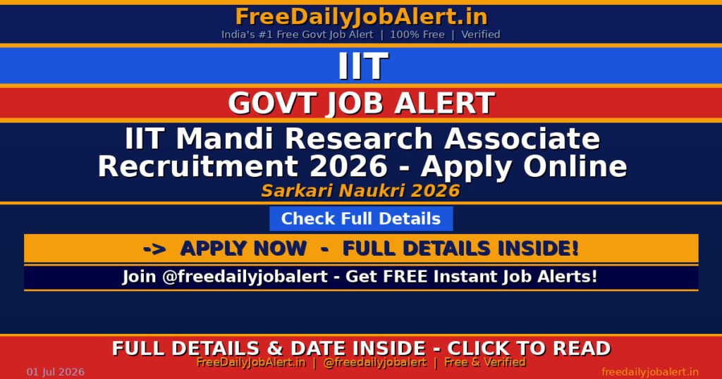 IIT Mandi Research Associate Recruitment 2026 – Apply Online