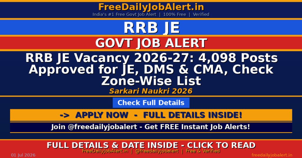 RRB JE Vacancy 2026-27: 4,098 Posts Approved for JE, DMS & CMA, Check Zone-Wise List