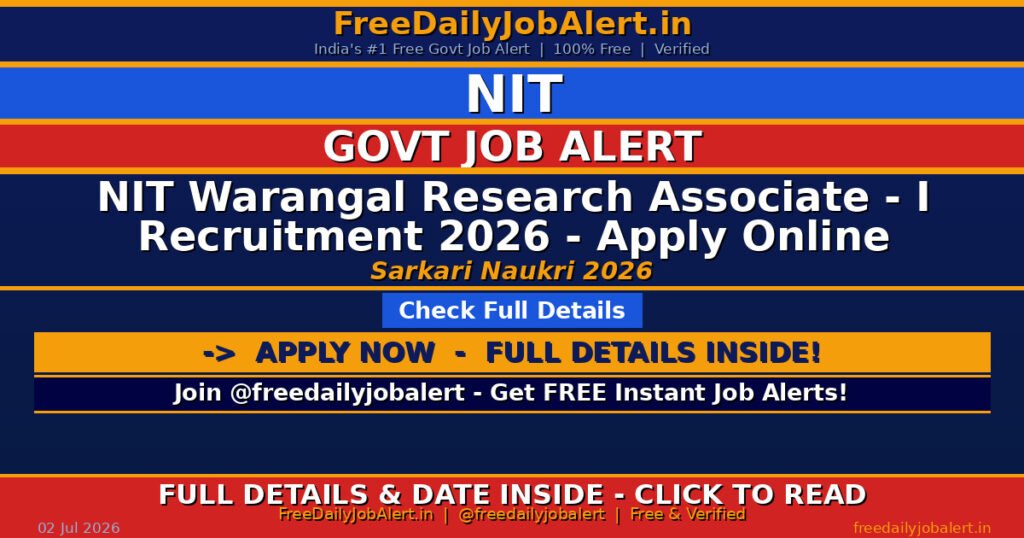 NIT Warangal Research Associate – I Recruitment 2026 – Apply Online