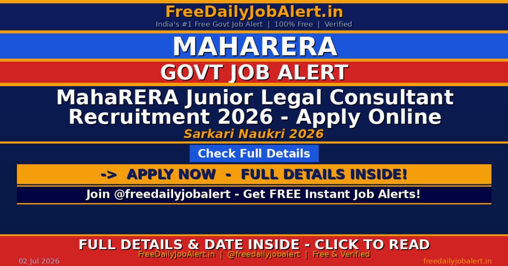 MahaRERA Junior Legal Consultant Recruitment 2026 – Apply Online