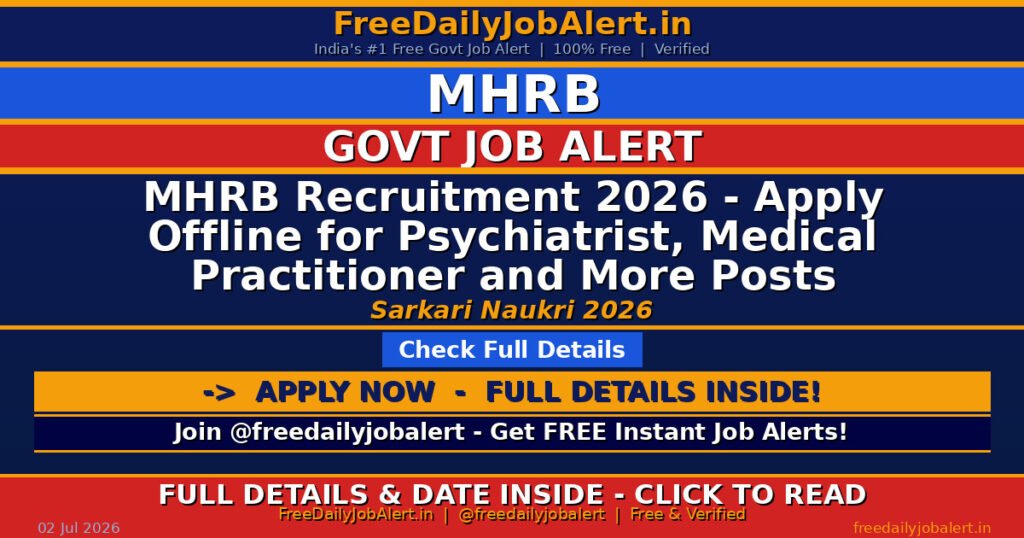 MHRB Recruitment 2026 – Apply Offline for Psychiatrist, Medical Practitioner and More Posts