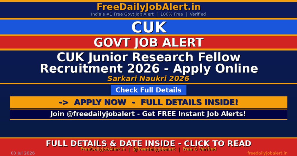 CUK Junior Research Fellow Recruitment 2026 – Apply Online
