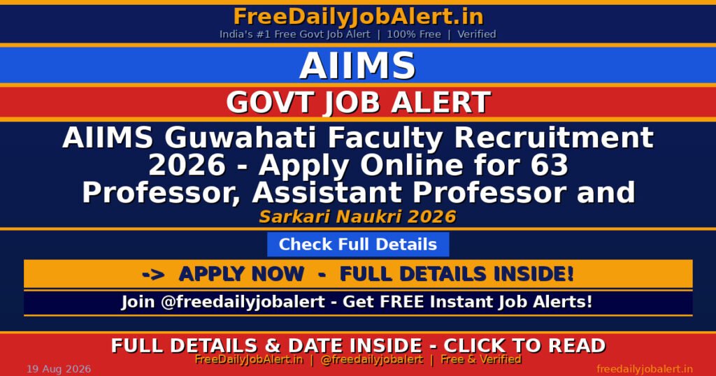 AIIMS Guwahati Faculty Recruitment 2026 – Apply Online for 63 Professor, Assistant Professor and More Posts