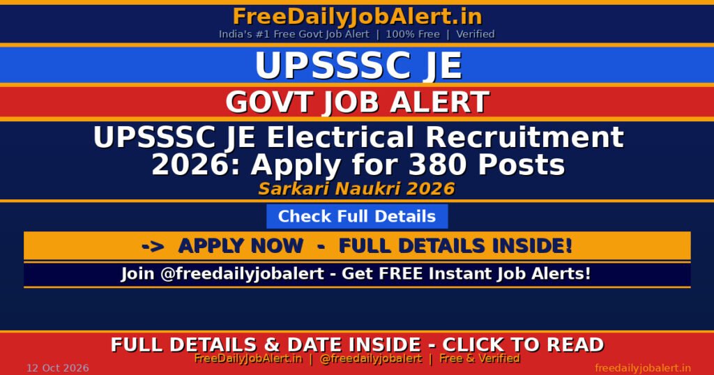UPSSSC JE Electrical Recruitment 2026: Apply for 380 Posts