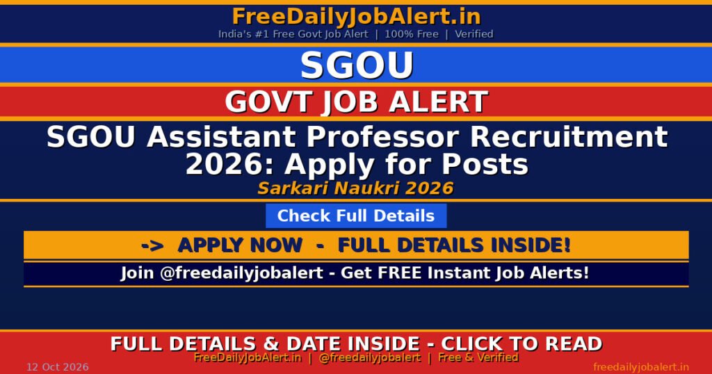 SGOU Assistant Professor Recruitment 2026: Apply for Posts