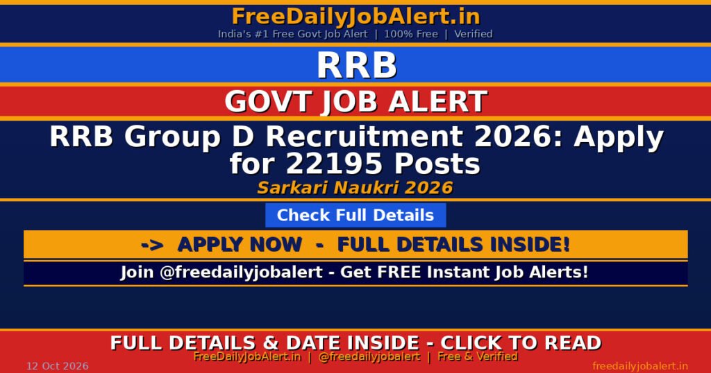 RRB Group D Recruitment 2026: Apply for 22195 Posts