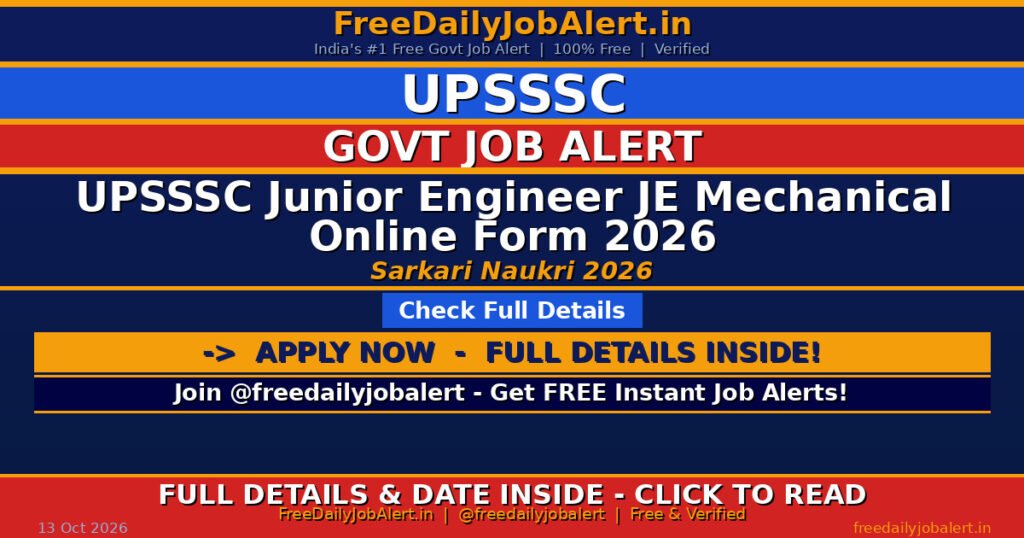 UPSSSC Junior Engineer JE Mechanical Online Form 2026