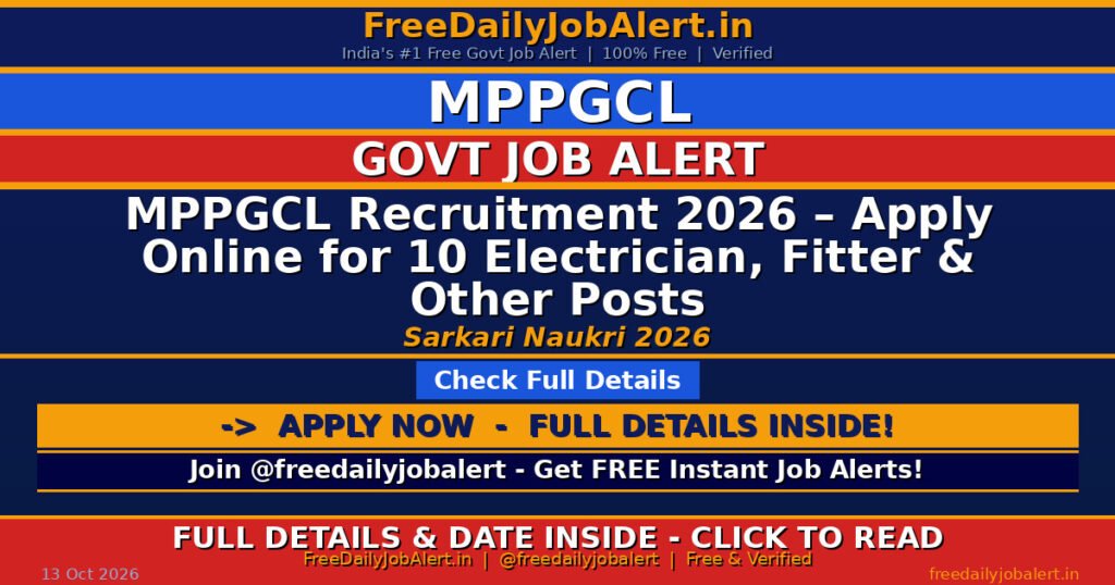 MPPGCL Recruitment 2026 – Apply Online for 10 Electrician, Fitter & Other Posts