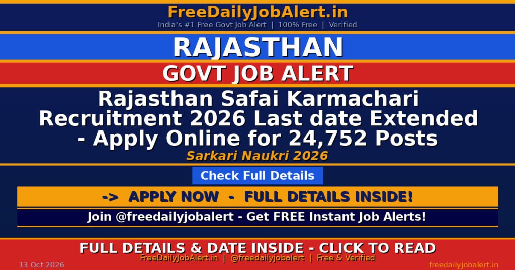 Rajasthan Safai Karmachari Recruitment 2026 Last date Extended – Apply Online for 24,752 Posts