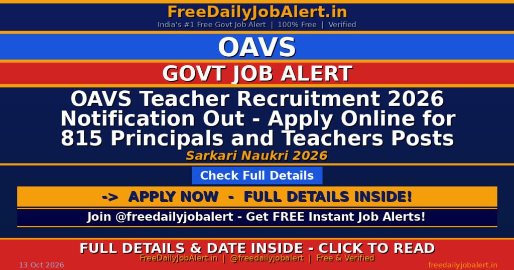 OAVS Teacher Recruitment 2026 Notification Out – Apply Online for 815 Principals and Teachers Posts